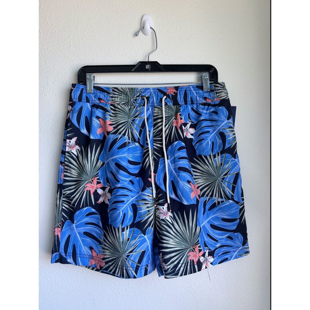 NWT DOCKERS Blue Floral Tropical Leaf Swim Trunks 7" Board Shorts Mens Small